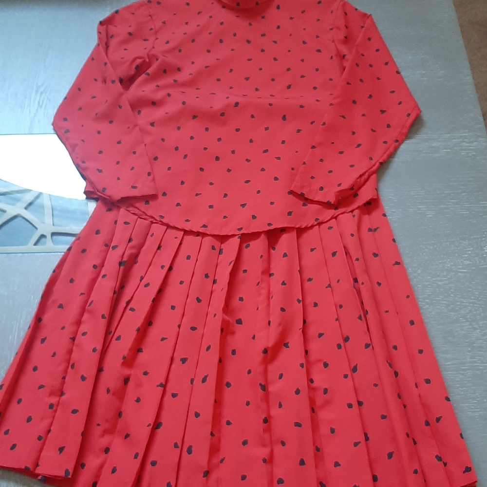 Red and Black Pleated Skirt Set - Picture 5 of 13